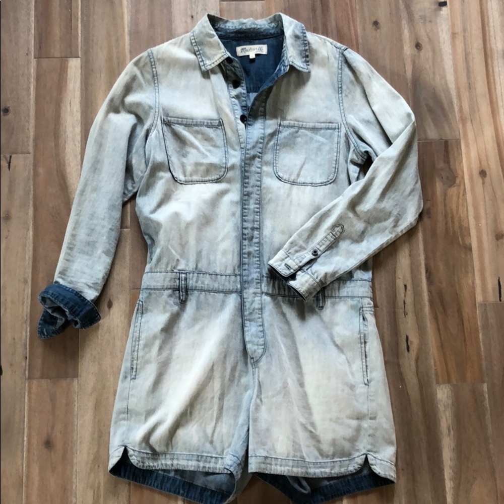 Madewell light acid Denim button up Short Romper